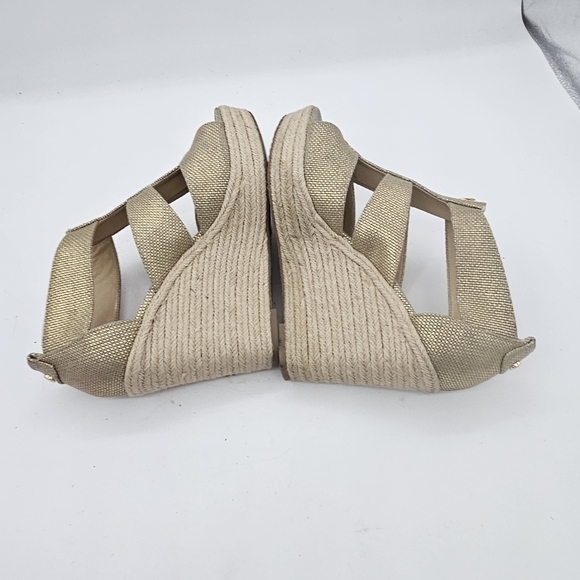 Michael Kors Damita Tan Sand Canvas Zip Wedge Espadrille Platform Sandal Sz 9.5 - Picture 5 of 12